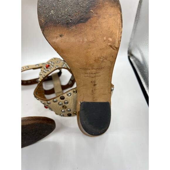 Isabel Marant Elvis Cream Studded Italian Leather Heel Strappy Sandal Sz 40 US 9 - Picture 12 of 16